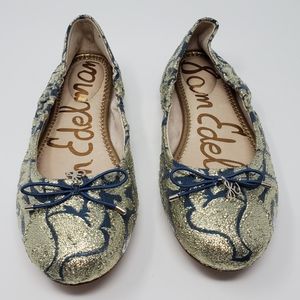 Sam Edelman Felicia Flat in gold and blue 6.5